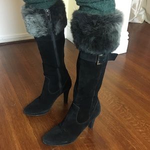 These Black suede boots are so hot.  With the soft rabbit fur trim.  Size 7.